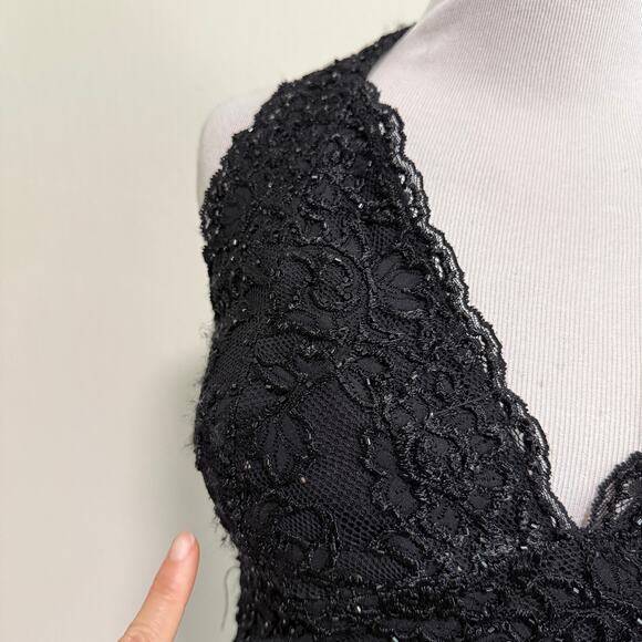 VTG Cache Y2K Babydoll Halter Top M Black Sheer Mesh Beaded Lace Whimsigoth Vamp - Picture 11 of 13